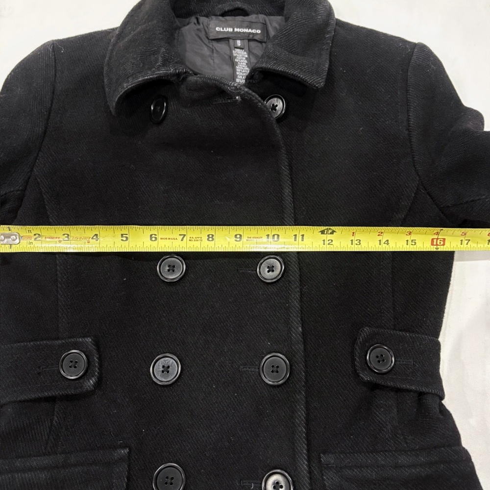 Club Monaco Women Peacoat XS Black Wool Blend Double Breasted Minimalist Chic - Picture 10 of 11
